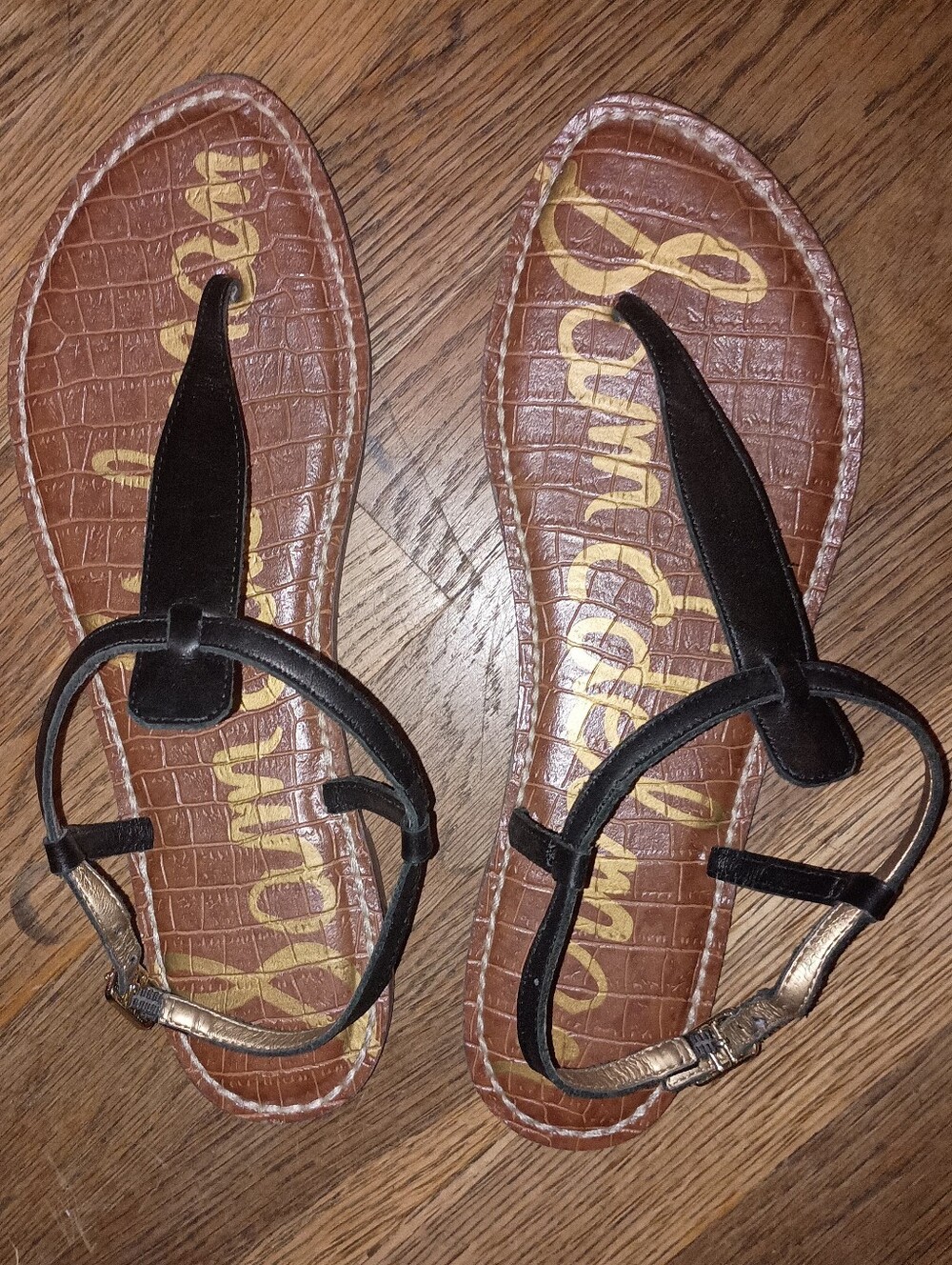 Sam Edelman Black Leather Tong Sandals Size 9.5M Excellent Condition